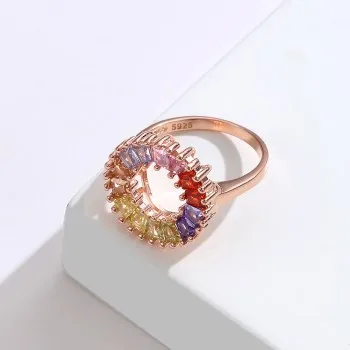 

Fasion jewelrySterling silver inlay colorful rainbow rings for women