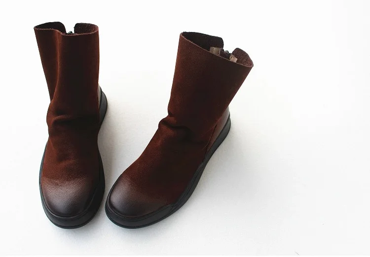 Careaymade-Genuine Leather Thick-soled Women's Shoes Round-toed Original Handmade Single boots Flat-soled Retro Leisure boots