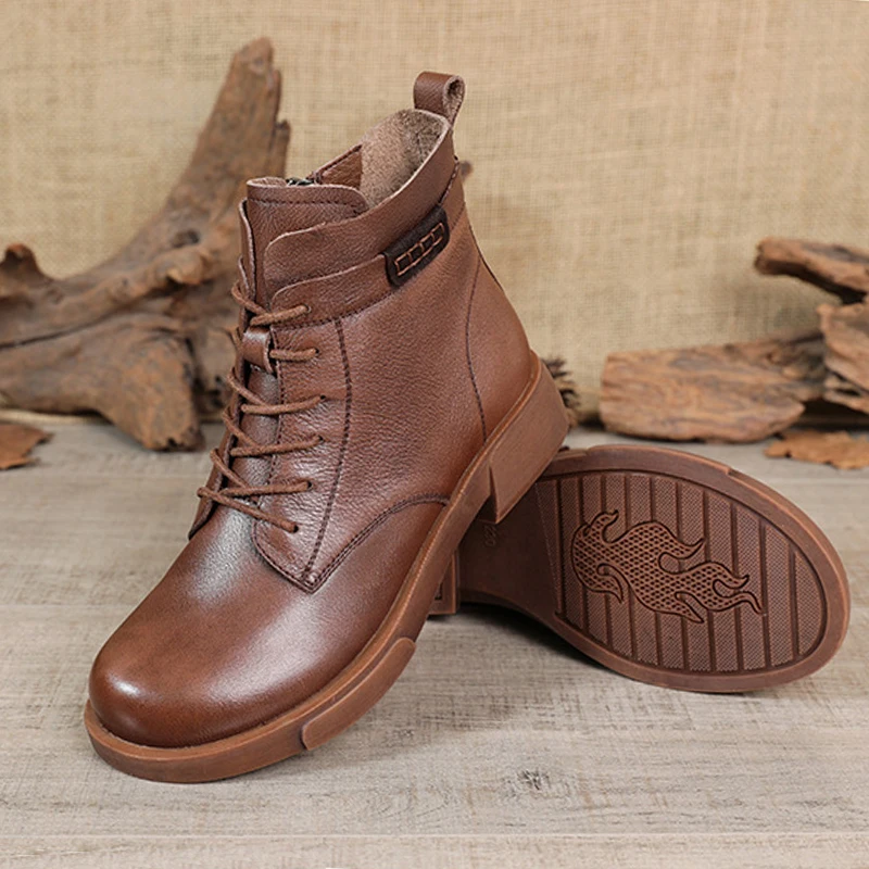 

Women Boots Genuine Leather Shoes Woman Vintage Ankle Boots Motorcycle Boots Female Autumn Winter British Wind Botas Mujer