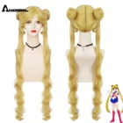 Anogol для Tsukino Usagi парик для косплея длинный кудрявый блонд двойной конский хвост Синтетический для девочек костюм для вечевечерние НКИ Хэллоуин + парик шапочка