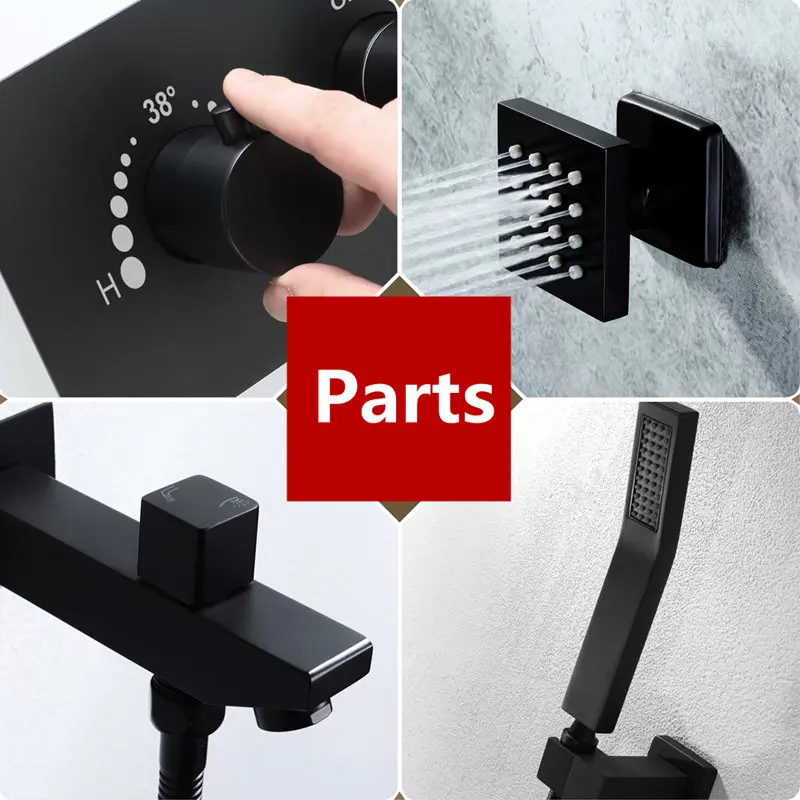 Термостатический черный душевой набор многофункциональный дождевой водопад