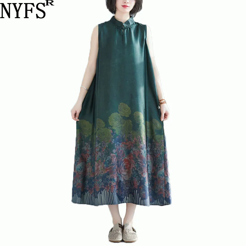 

Женское платье без рукавов NYFS, винтажное длинное платье с принтом, лето 2021