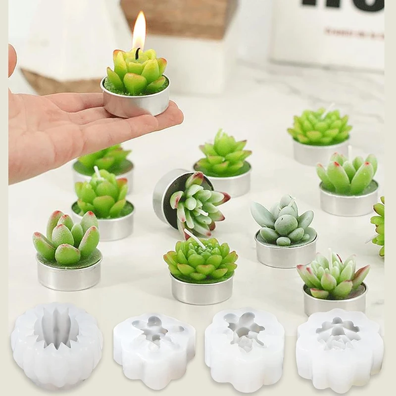 

4 Pcs Succulents Cactus Epoxy Resin Mold DIY Crafts Candle Wax Soap Clay Casting Tool Home Decorations Silicone Mould