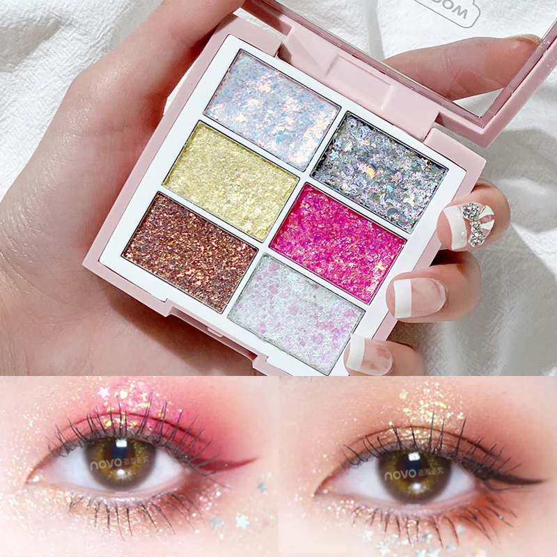 NOVO 6 оттенков блестящие алмазные тени для век Палитра Макияж перламутровые