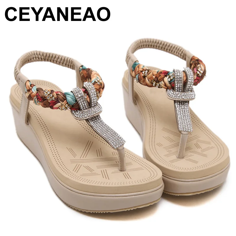 CEYANEAO модные босоножки на платформе в богемном стиле Женские пляжные сандалии со