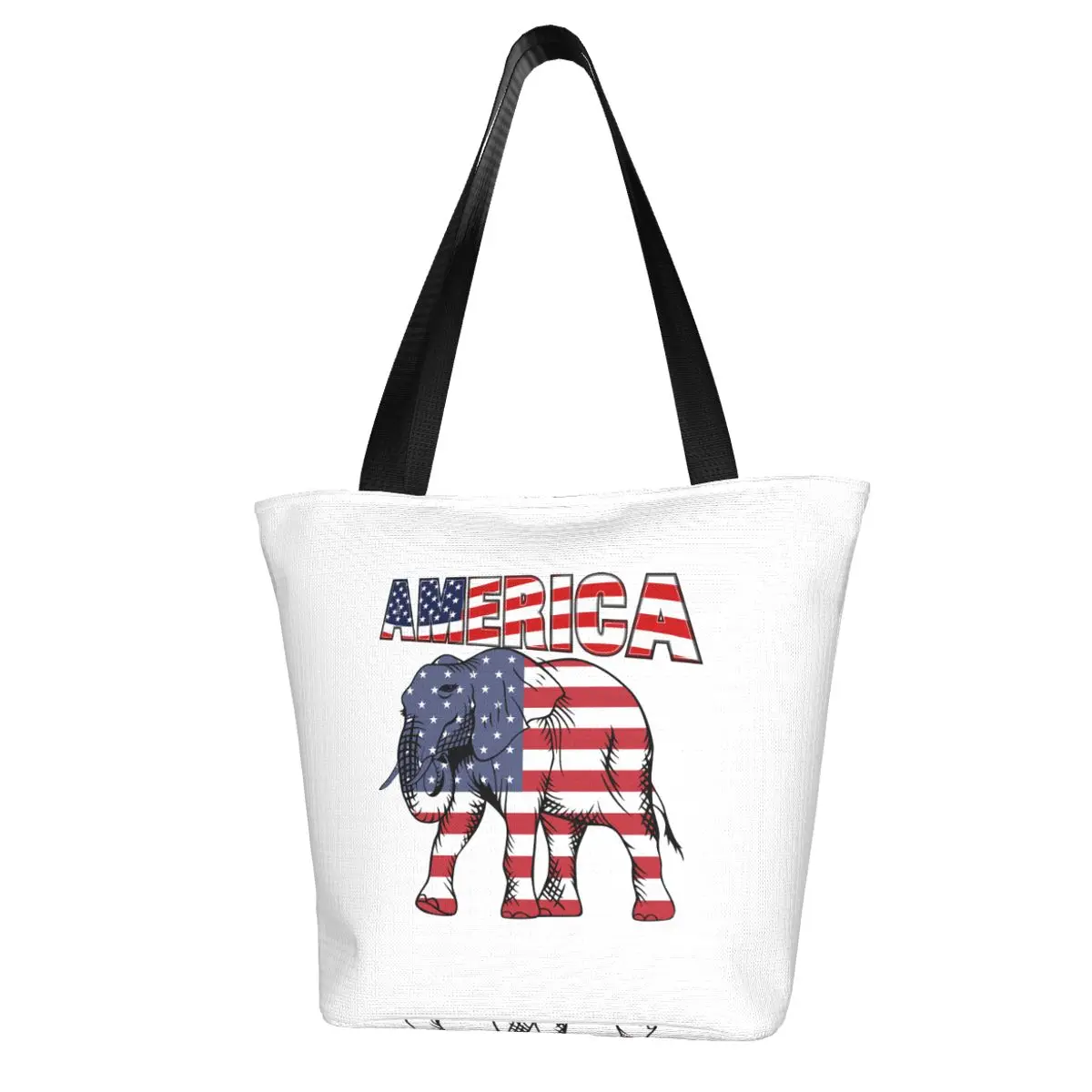 American Elephant Flag Shopping Bag Aesthetic Cloth Outdoor Handbag Female Fashion Bags