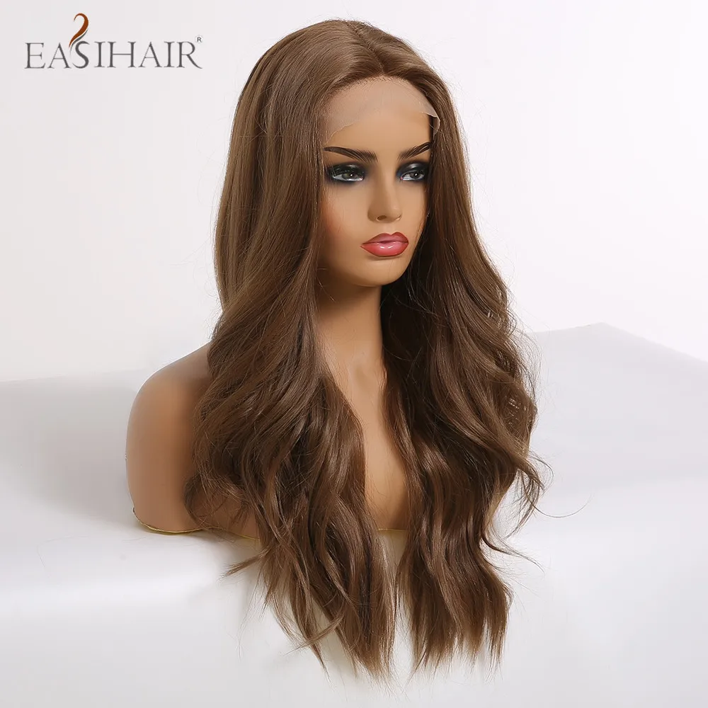 EASIHAIR темно коричневые кружевные синтетические передние парики длинные