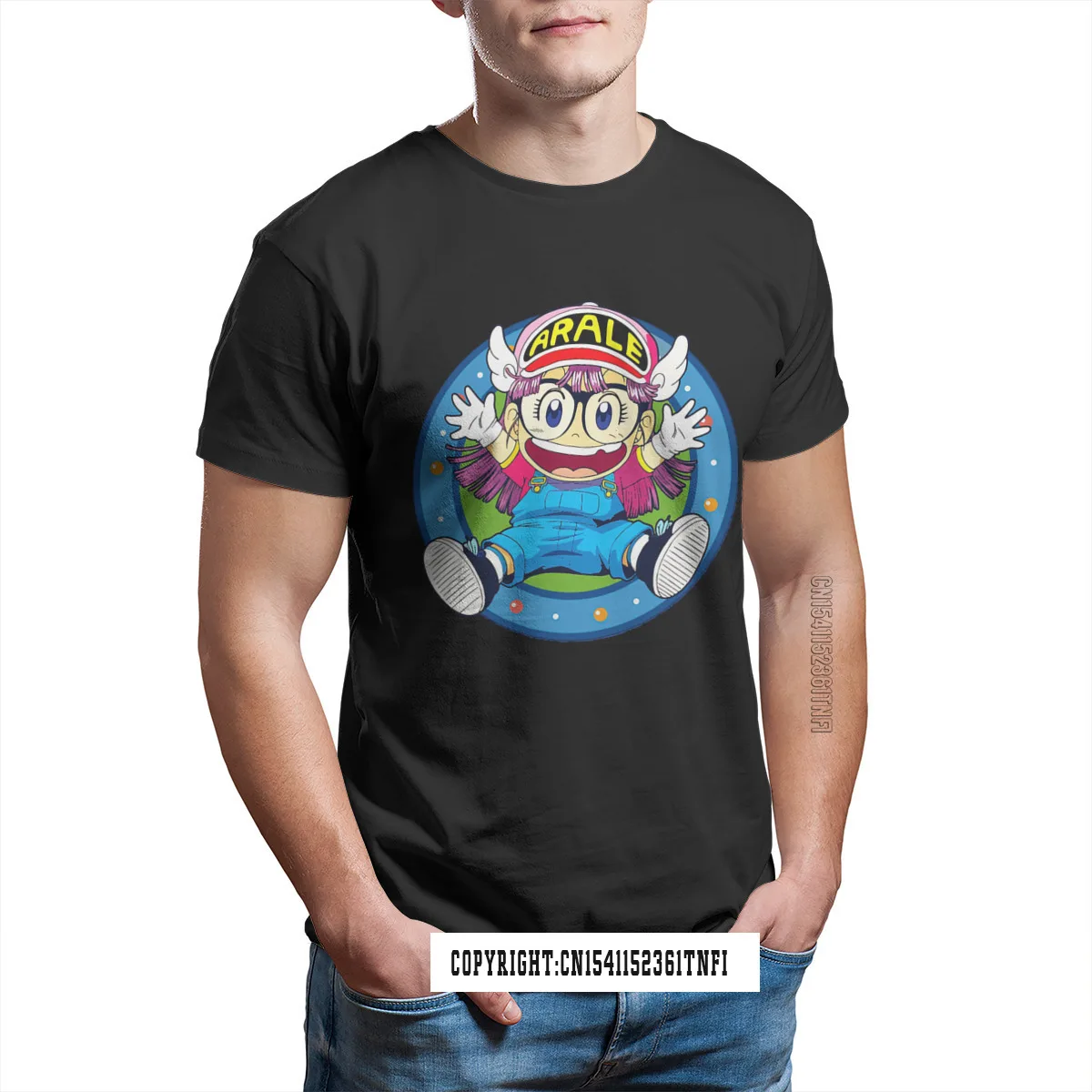 

Arale Norimaki Happy Dr Slump Japanese Manga Black TShirt Homme T Shirt Tees 100% Cotton Men