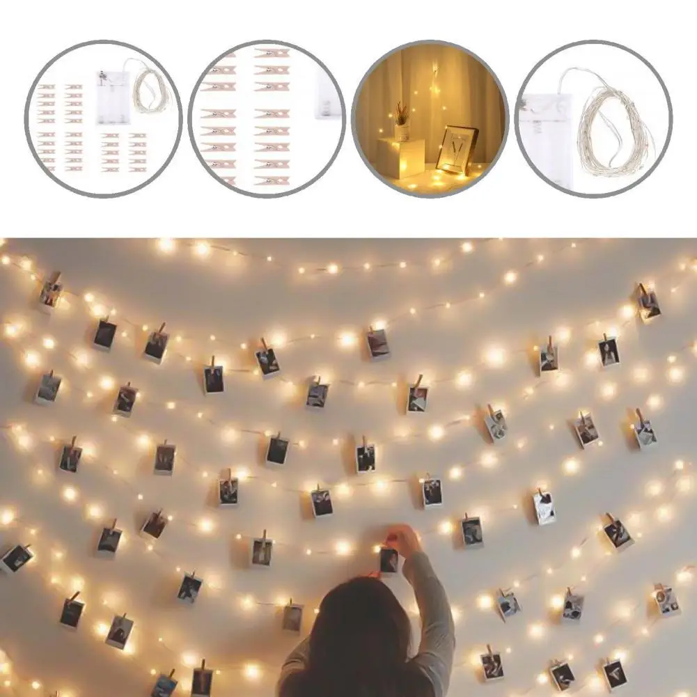 

Simple Operation Warm White Color Xmas Tree String Lamp with Clips for Dorm