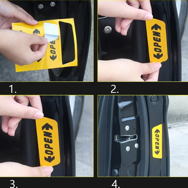 4Pcs/set Auto Stickers Reflective Tape Car Door OPEN Warning Sign Safety Tips Notice Decals Accessories Exterior | Автомобили и