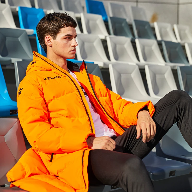 Длинная Куртка KELME с капюшоном для мужчин и женщин пуховик на 80% белом утином пуху