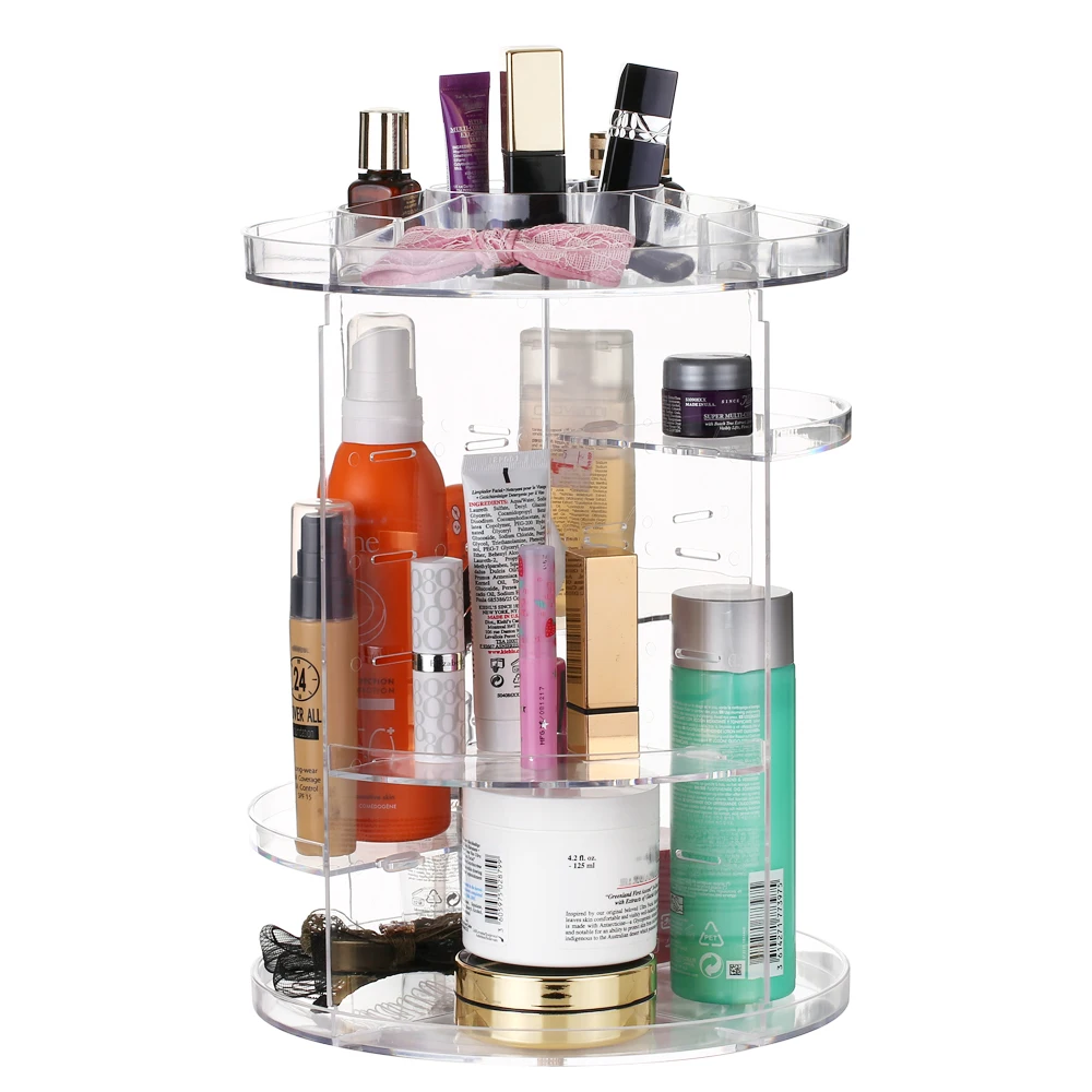 

360 Degree Makeup Organizer Rotation Multi-Functional Cosmetics Storage Box DIY Adjustable Height for Beauty Supplies Cosmetics