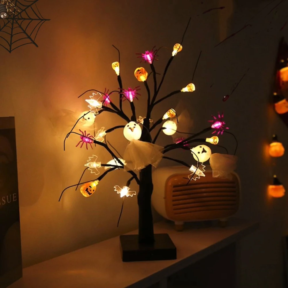 

Ночник со светодиодной подсветкой для Хэллоуина, тыква, паук, дерево, питание от батарейки, дом с привидениями, декоративная лампа для бара, ...
