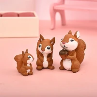 3pc cute squirrel family figurine model garden fairy ornament glass diy accessories home decoration decor miniature toy craft