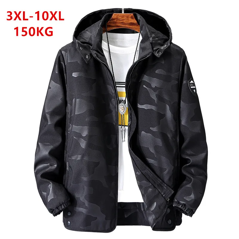 

Jacket 150KG Black Large Sizes Plus 6XL 7XL 8XL 9XL 10XL Mens Coats Hooded Removed Man Spring Autumn Camo Blue Hoodies