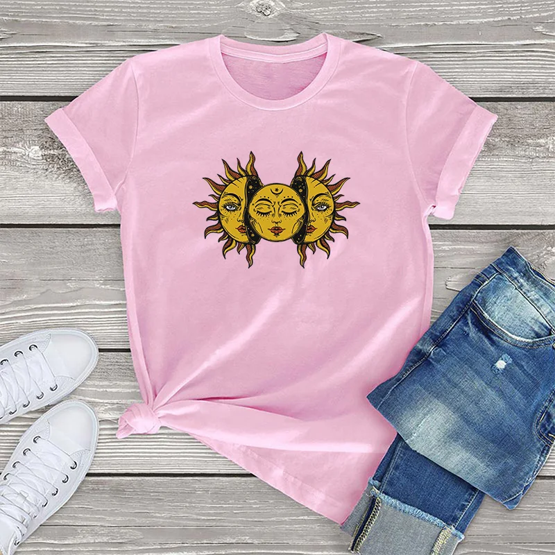 Женские солнечные очки моды солнце и луна футболка в винтажном стиле Модные