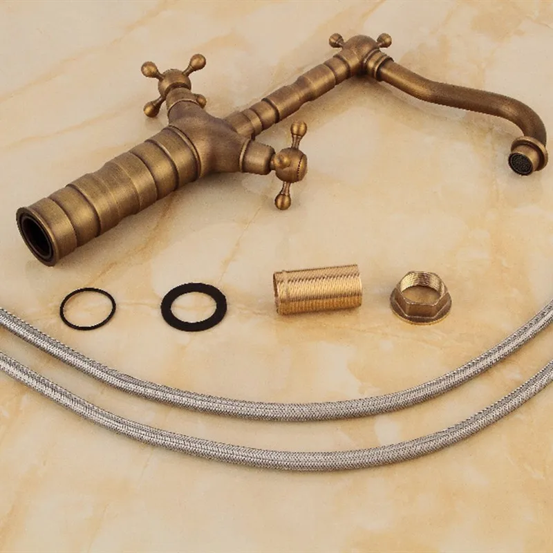 

American-style black antique terrace basin faucet cold and hot washbasin copper bathroom basin mixing valve faucet