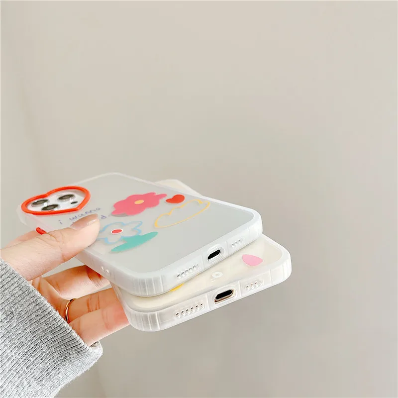 

Cute Korean Flowers Love Heart Camera Phone Cases For iphone 12 Mini 11 Pro XS Max XR 7 8 Plus SE 2020 Soft TPU Back Cover Shell