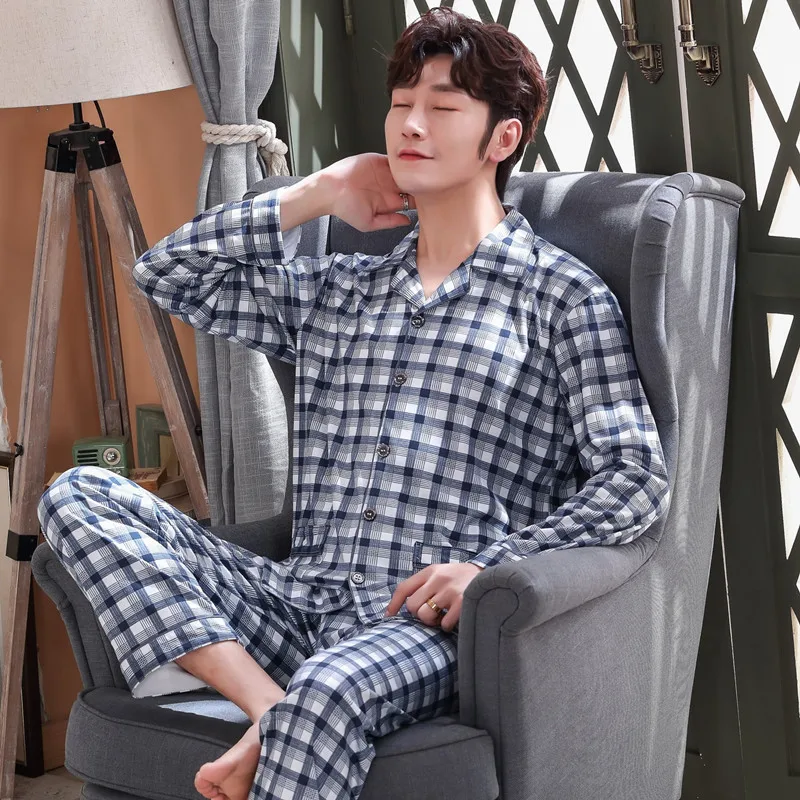 CAIYIER New 2021 Autumn Winter Men Pajamas Set  Long Sleeve Sleep Tops + Trousers Mens Lounge Wear Soft Nightwear pijamas men