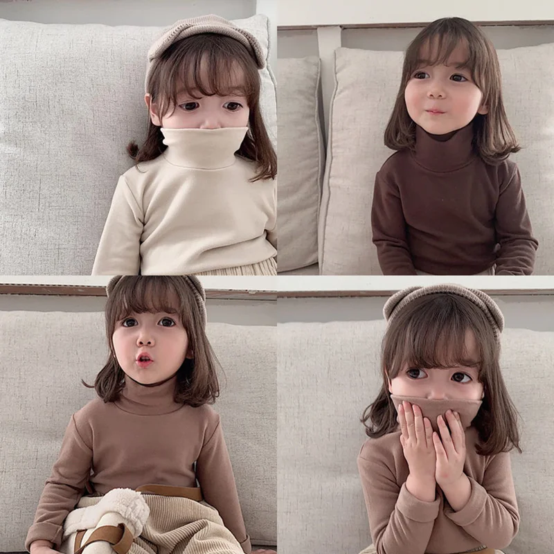 

Child Autumn Winter Sweet Long Sleeve T-Shirt Unisex Kids Basic Warm Solid Turtleneck T-Shirt Children Clothing Ropa De NiñA