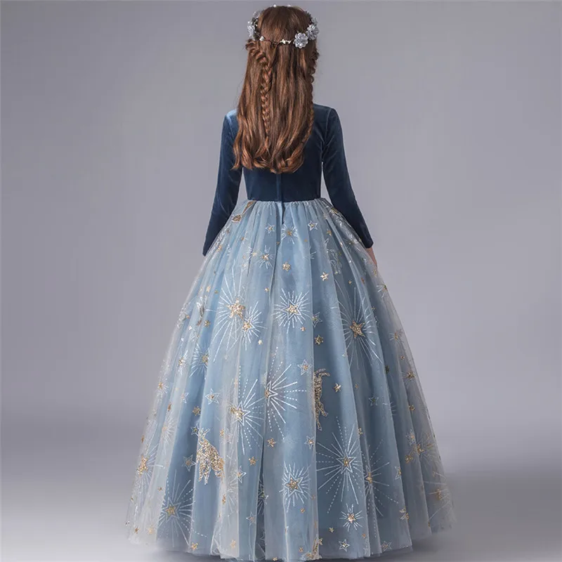 

2019Autumn Winter Elegant New Girls Children Luxury Evening Party Christmas Festivals Princess Mesh Dress For Host Piano Clothes