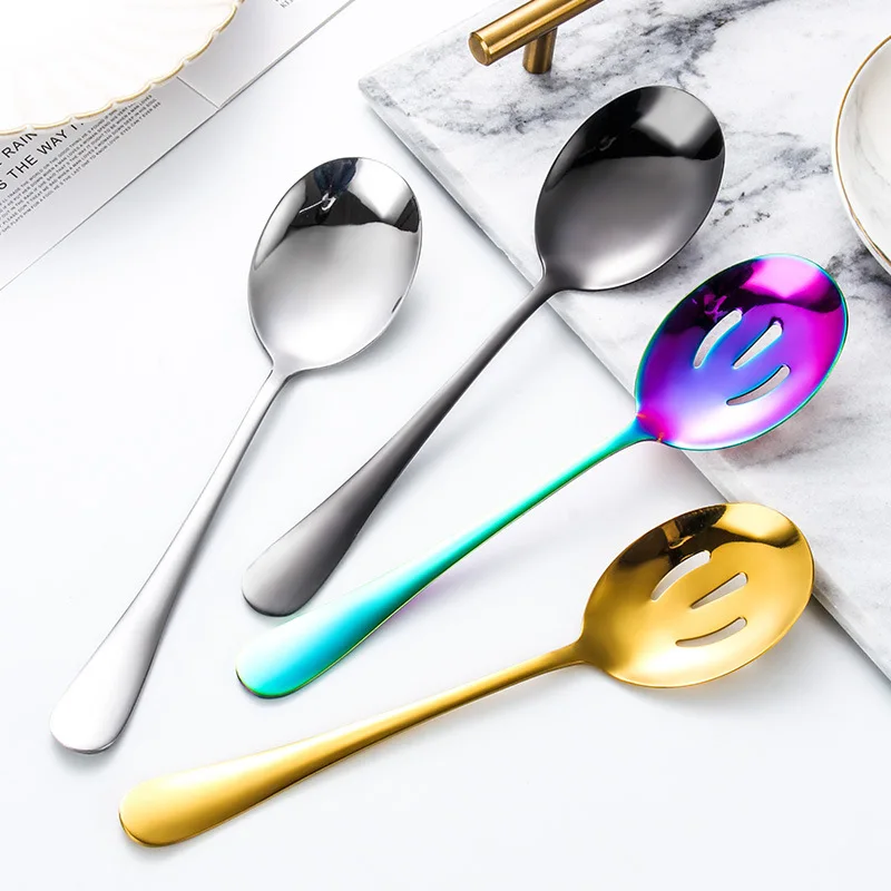 

1Pc Home Public Serving Spoon Stainless Steel Tableware Large Soup Ladle Kitchen Distributing Buffet Spoons Colander Cutlery