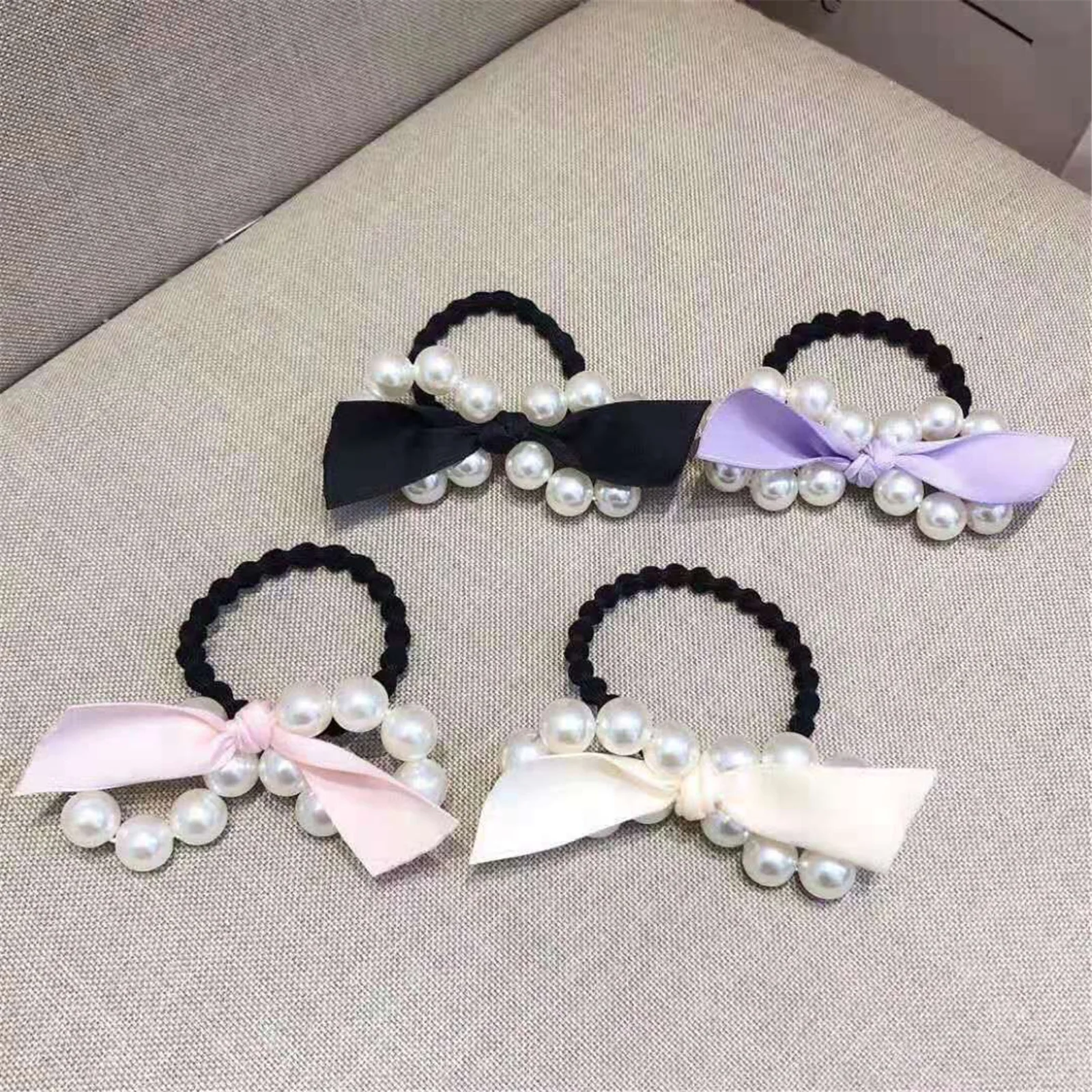 

Simple Fashion Girl Elastic Hair Band Pearl Black Hair Rope Elegance Women Hair Accessories Rubber Band Ponytail Headwear