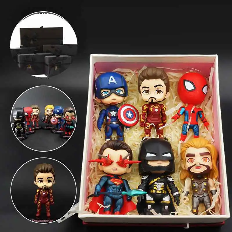 6 шт. Аниме фигурки Marvel Мстители Человек-паук легенды Funko горячие игрушки Figma Супермен железный человек Бэтмен Капитан Америка