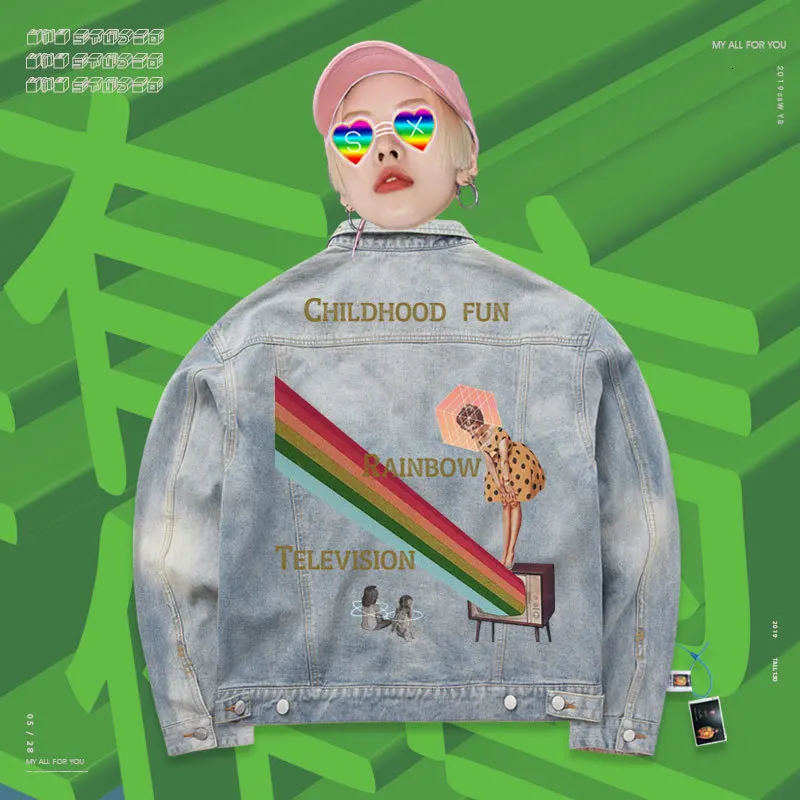 Детское Свободное пальто в стиле ретро Модная Джинсовая куртка с радужным