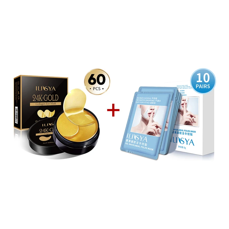 

60Pcs Collagen 24K Gold Eye Mask +10 Pairs Frown Lines Removal Patches Anti-wrinkle and Anti-aging