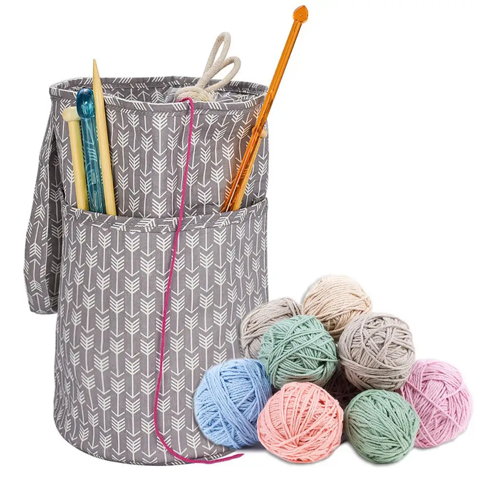 

Yarn Bag Portable Knitting Bag Durable Canvas Crochet Organizer Pouch Stop Tangling Easy To Carry For Home Travel Knitting