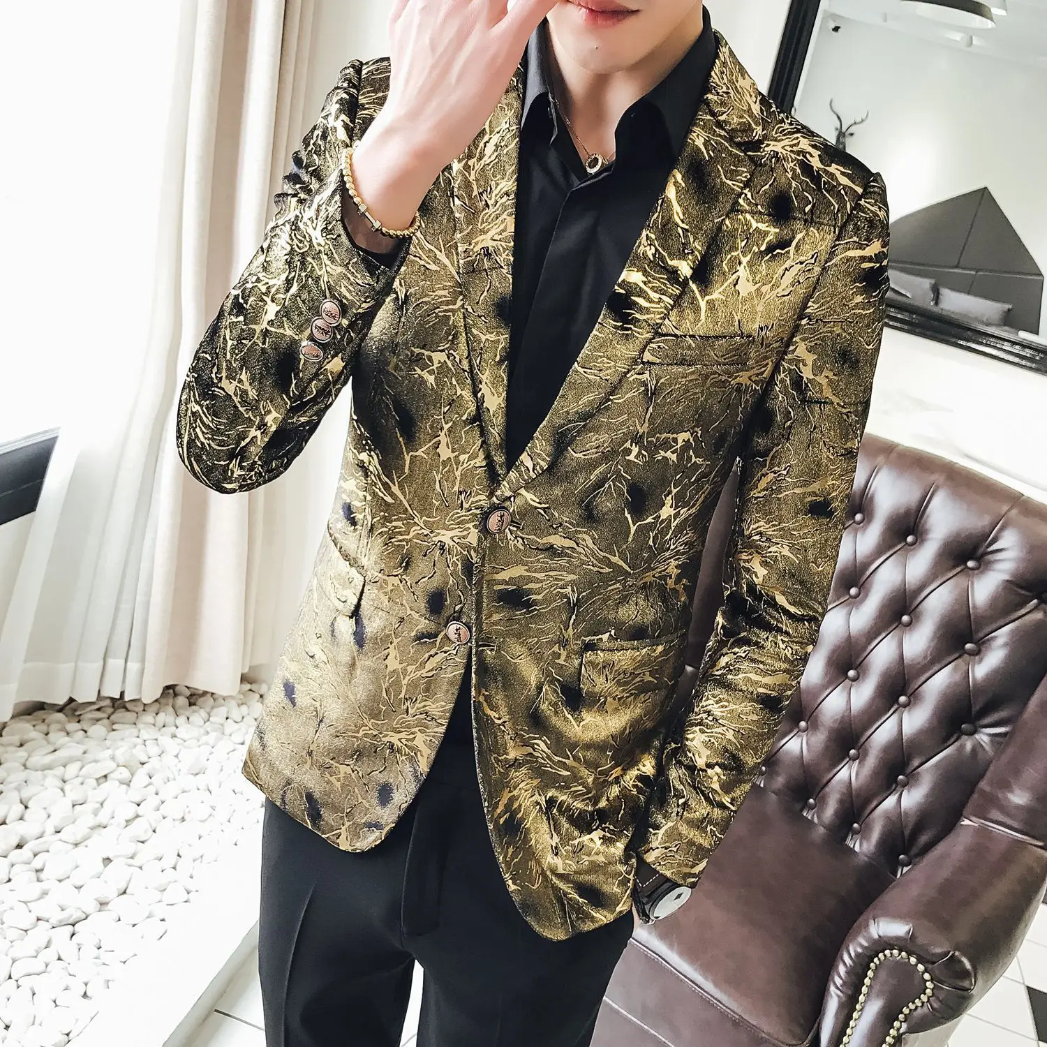 Роскошный Золотой приталенный Блейзер Hombre формальная куртка Masculino свадебные