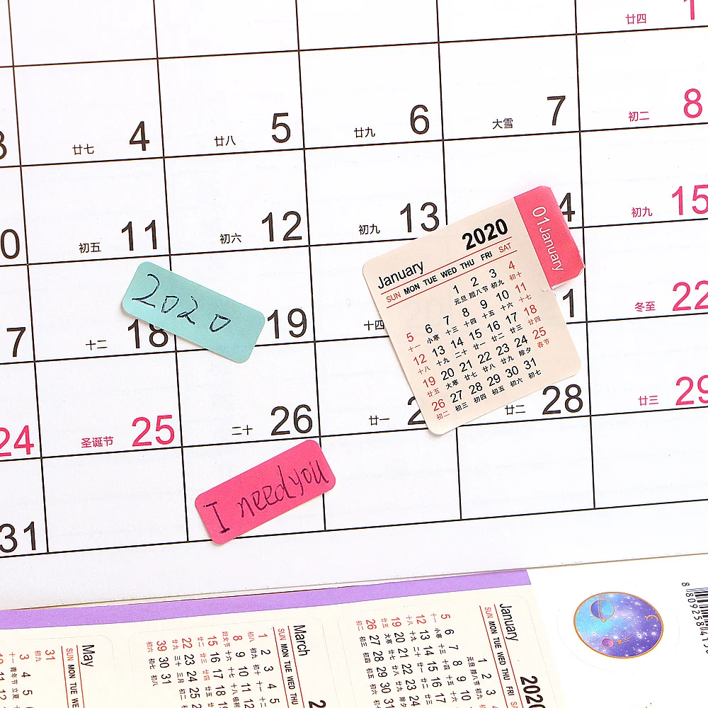 

2 Pcs/Pack Cute Year Calendar Stickers Notebook Planner Decorative Sticker Mini Calendar Label Index Bookmark Stationery