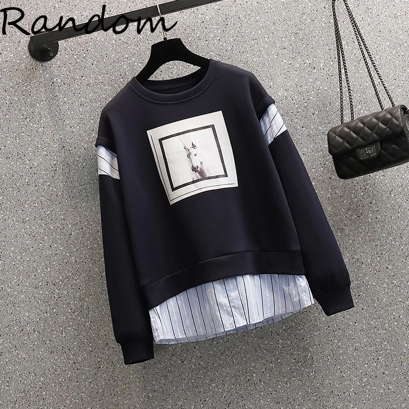 Женский свободный пуловер в полоску с длинным рукавом и круглым вырезом | Женская