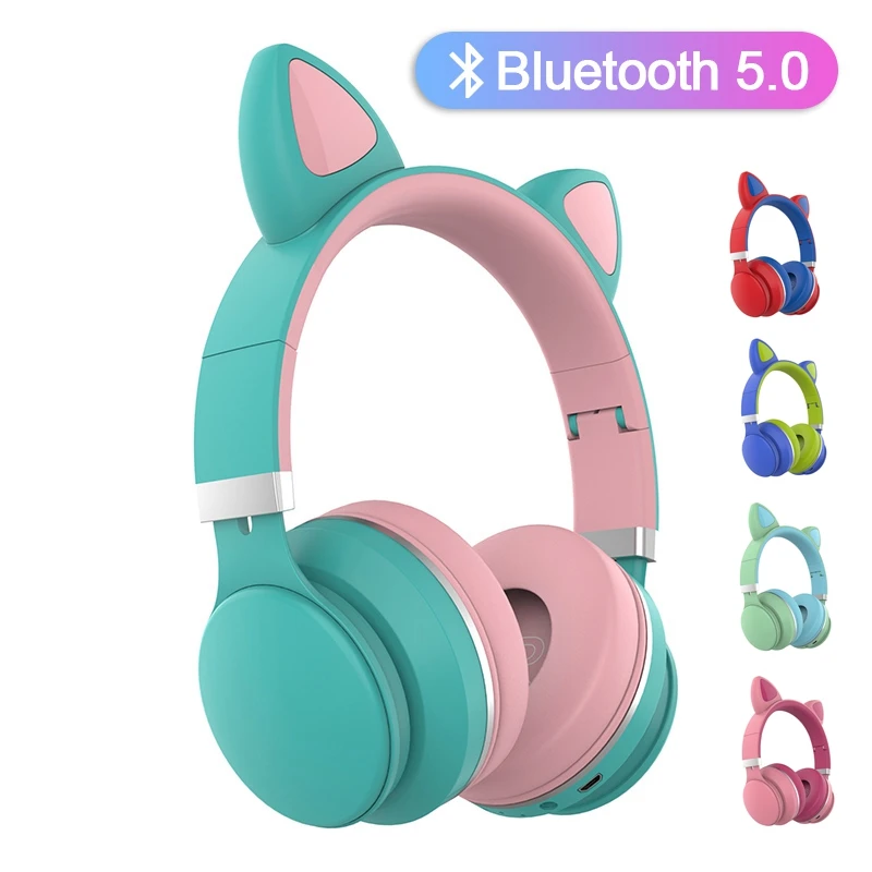 Милый Кот со светодиодной подсветкой Bluetooth Wiredless наушников с микрофоном складная