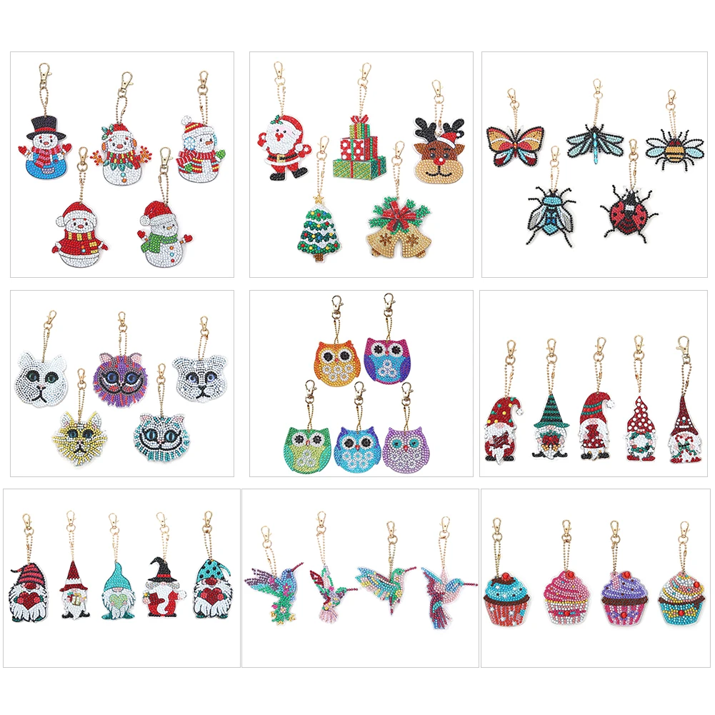

4/5Pcs DIY Diamond Painting Keychain Double-Sided Full Special Shaped Keyring Mosaic Art Crafts Pendant Decor Gifts