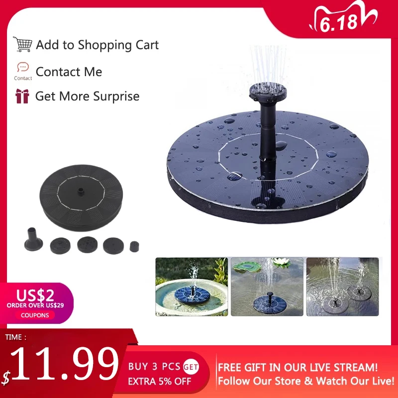 Мини Фонтан на солнечных батареях садовый бассейн пруд плавающий фонтан с
