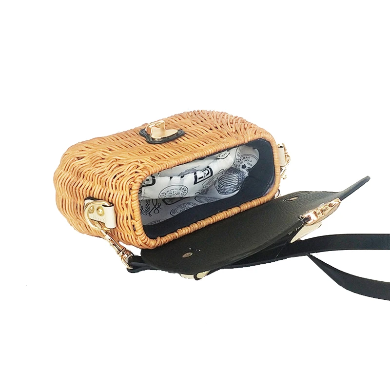 Новый стиль экокожа (полиуретан) кожа + ротанга сумки из натуральной кожи через