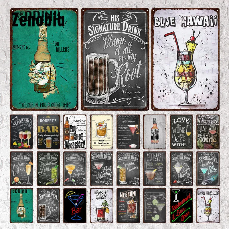

Classic Beer Metal Sign His Singature Drink Blve Hawaii Metal Poster Vintage Plaque Wall Stickers Mman Cave Bar Pub Club Decor