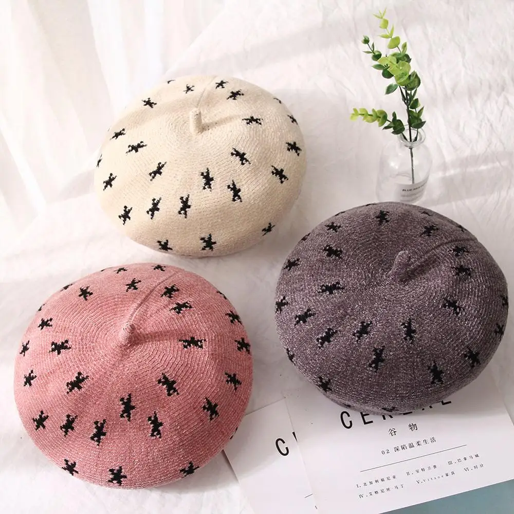 Вышивка звезды мода берет осень зима женский картина головной убор художника