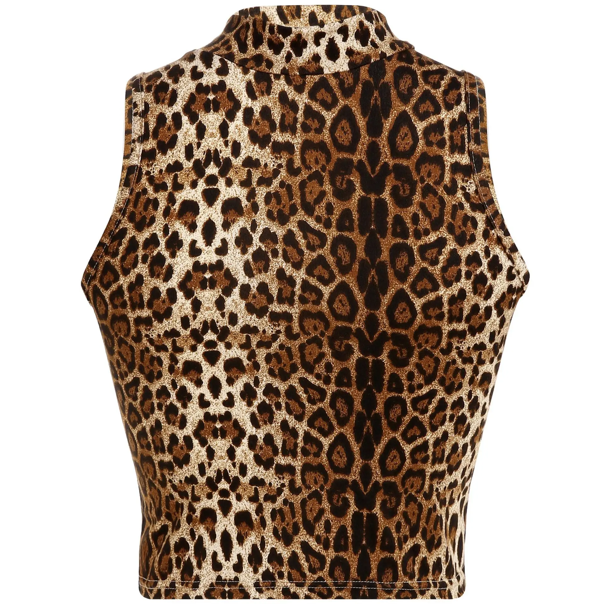 

Summer Women Tank Tops Street Sexy Backless Featured Leopard Print Slim Sleeveless Stand Collar Vest Female Fashion 2021 New