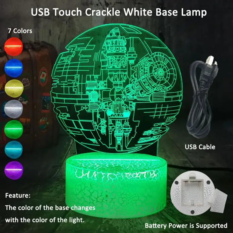White base Touch Горячая Распродажа новые Звездные войны, Звезда смерти 3D светодиодный Ночной светильник 7 цветов стол для сна Lamb Luminaria украшение праздник Дети Подарки Игрушка - Испускаемый цвет: White base Touch