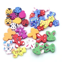 30 mixed wood spacer beads animal rabbit ladybug bear giraffe jewelry crafts making eco friendly handwork ornaments accessories
