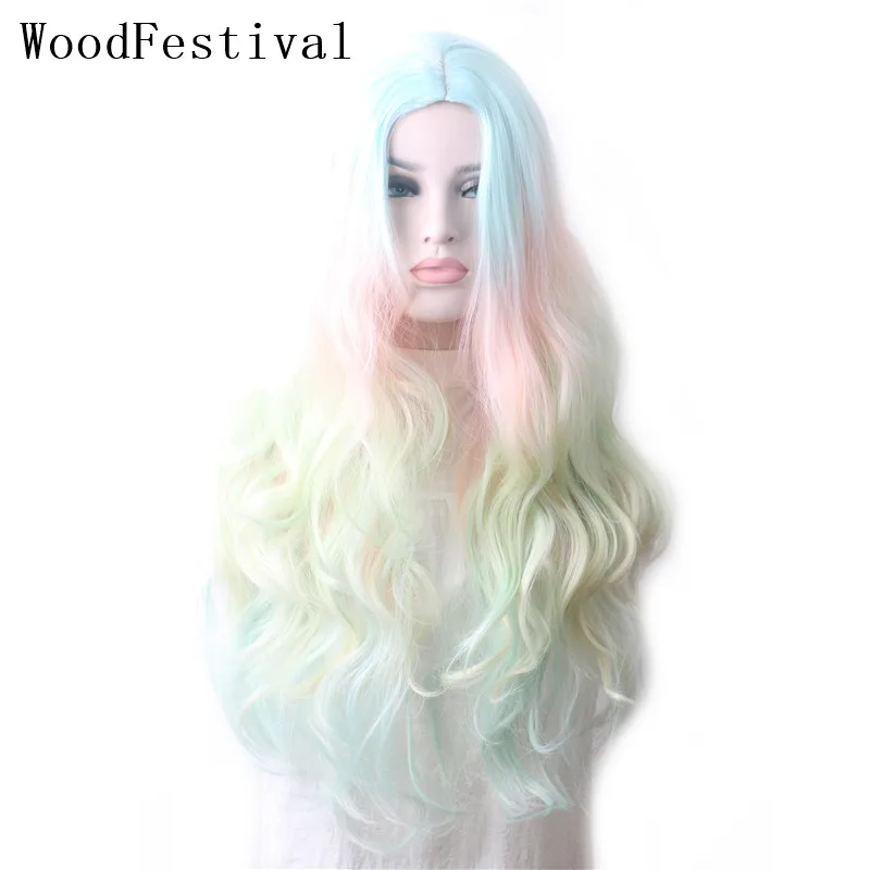 Женский волнистый синтетический длинный парик WoodFestival парики для косплея женщин
