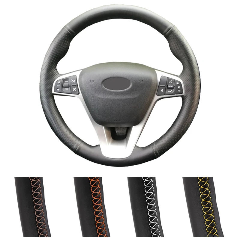 

Черная искусственная кожа для Lada Vesta 2015-2019 Xray 2015-2019, плетеный чехол для руля