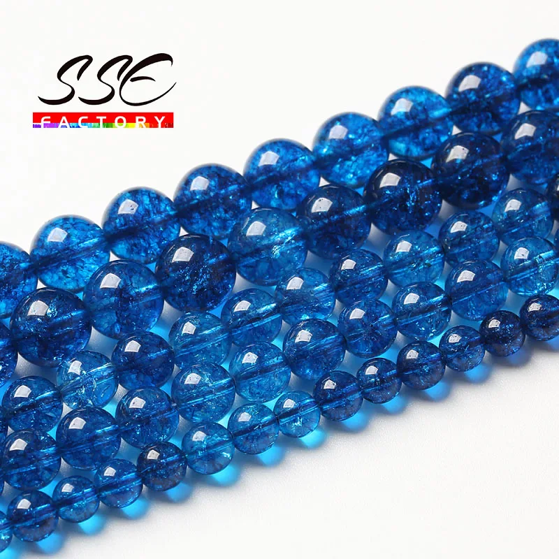 

Blueberry Blue Crackle Quartz Beads For Jewelry Making Natural Blue Crystal Round Beads DIY Bracelets Accessories 4 6 8 10 12mm