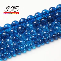 blueberry blue crackle quartz beads for jewelry making natural blue crystal round beads diy bracelets accessories 4 6 8 10 12mm