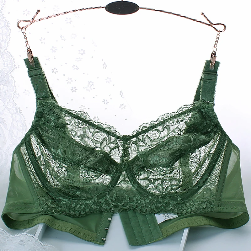 Women's Sheer Lace Underwire bra Unlined Minimizer Bra 50 52 B C D E F G H