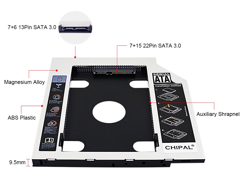 CHIPAL 2nd HDD Caddy 9 5 мм 12 7 Optibay SATA 3 0 чехол/адаптер корпус DVD жесткий диск для 2 дюйма 'SSD