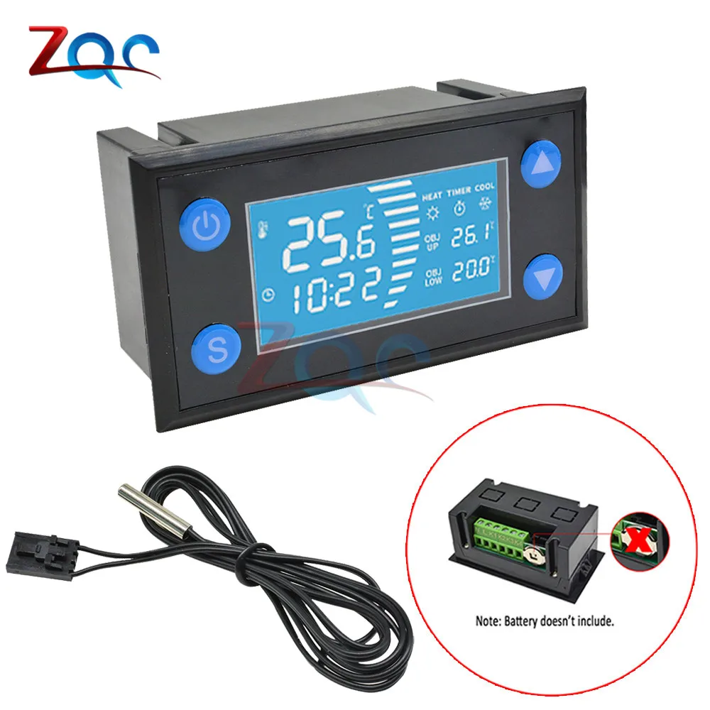 W1213 AC 110 -220V Smart Temperature Controller LCD Digital Thermostat Timer Sensor Probe Cool Heat Mode for Incubator Aquarium |